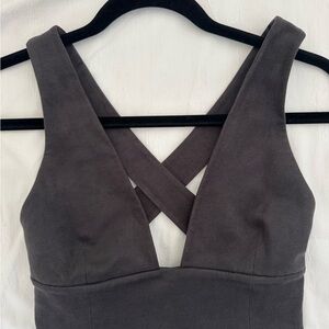 Wilfred Charcoal Suede-Look Crisscross Crop Top